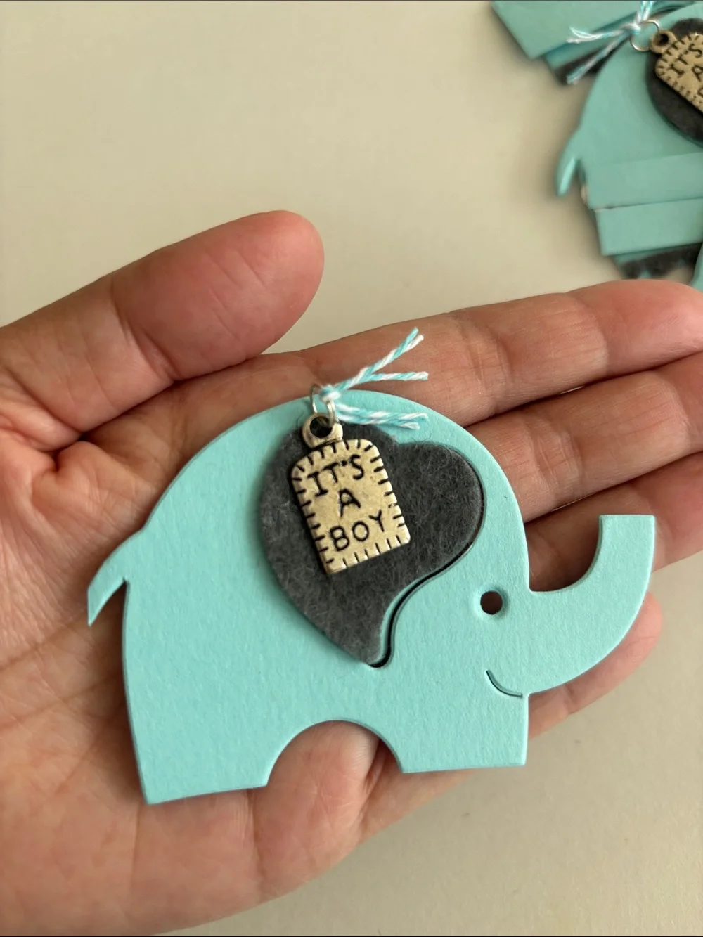 Light Blue Elephant Baby Announcement Tag - 